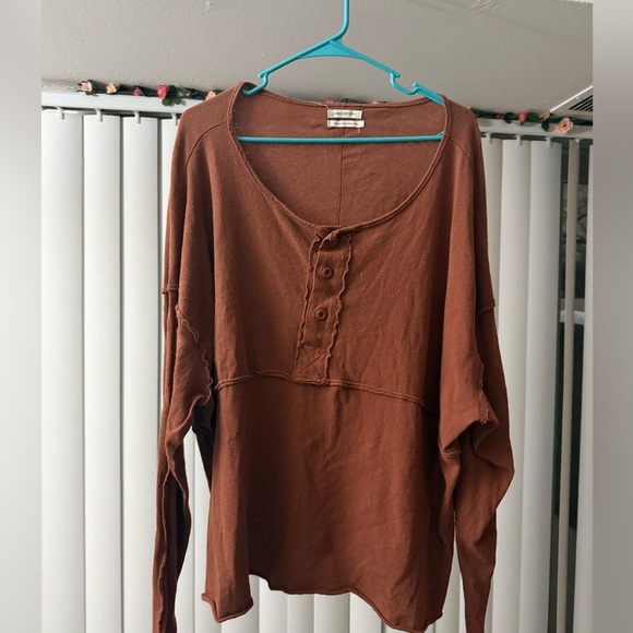 Urban Outfitters Freddie Henley Tunic Size Small Rust Brown - Picture 2 of 6